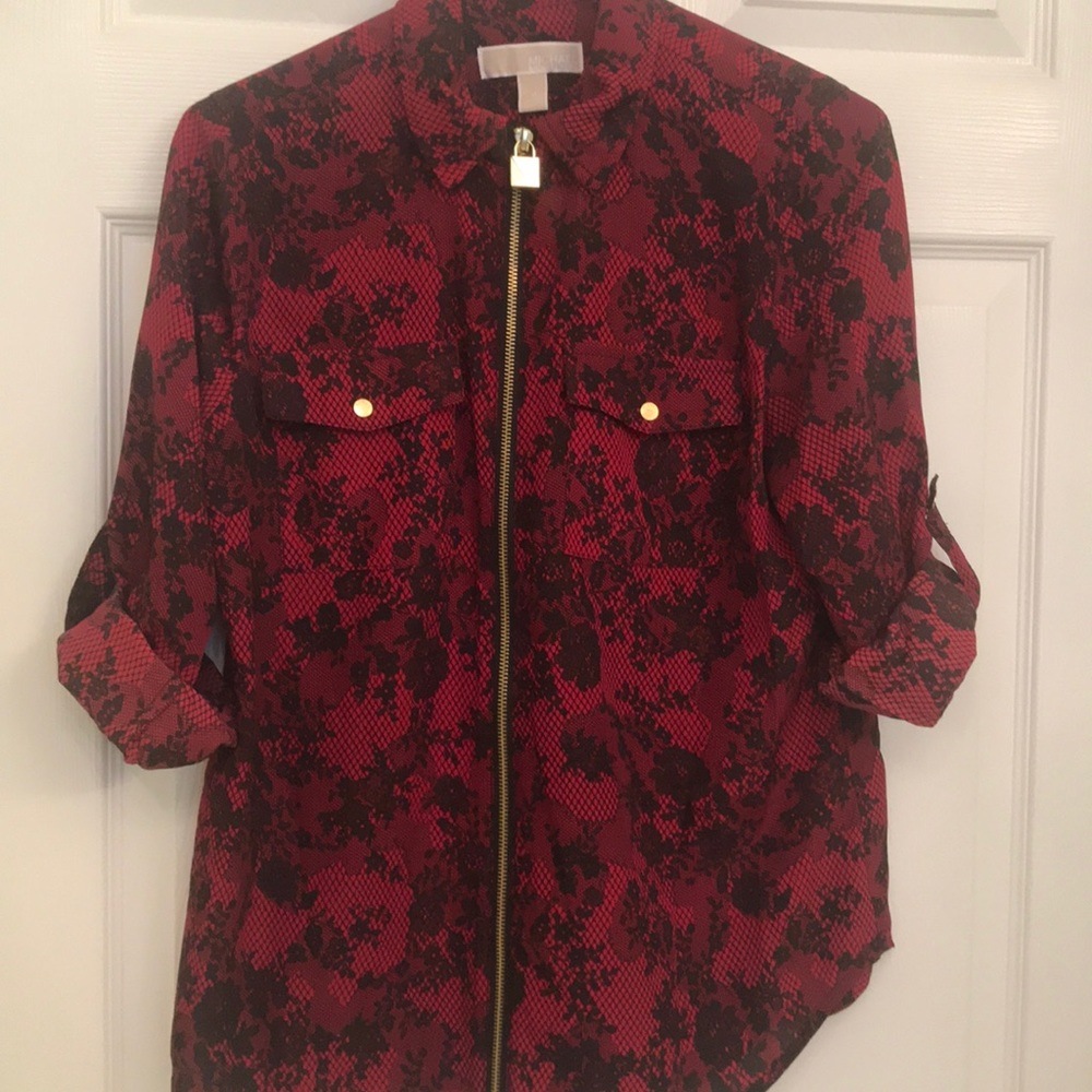 Michael KORS Blouse Long/Short Sleeve Red SzM - Picture 3 of 5